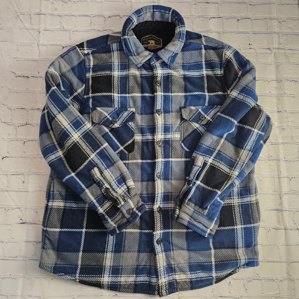 Freedom Foundry Mens Large Plaid Fleece Lined Shirt Jacket Blue‎ Long Sleeve